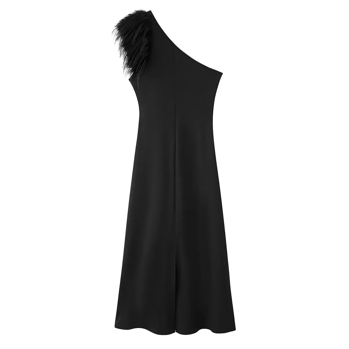 Znbbw Street Style One-Shoulder Feather Long Slim Dress In Spring 2024