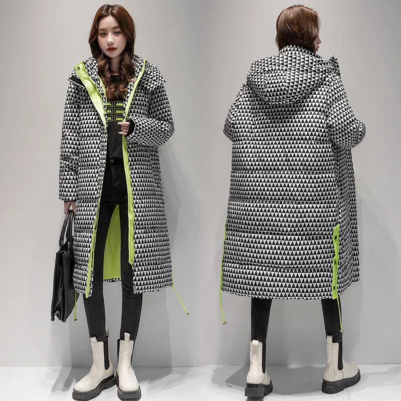 Down Cotton-Padded Jacket Female Long Style Over The Knee Thick 2024 Winter New Thousand Bird Case Cotton-Padded Jacket Bread Coat - Image 3