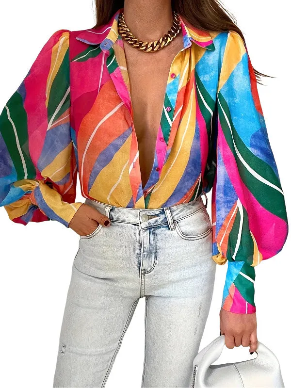 Znbbw Large Size Autumn And Winter New Lapel Printed Fashion Shirt Girl