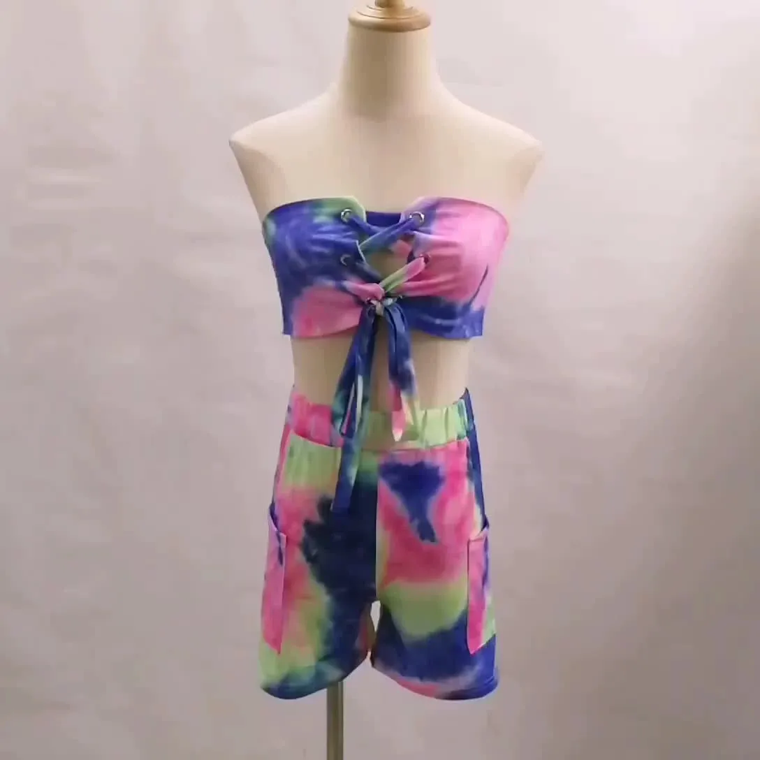Znbbw Women's Wear 2024 Summer Fashion Tie-Dye Printed Sexual Lace Shorts Suit - Image 10