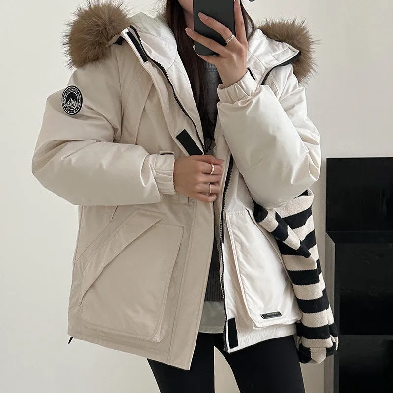 Jacket Female Winter New 2024 Small Couples Overalls Down Cotton Suit Big Wool Collar Pie To Overcome The Thick Coat - Image 2