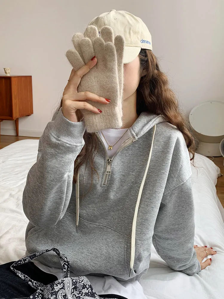 Short Style Gray Hooded Hoodie In Autumn And Winter 2025 - Image 7