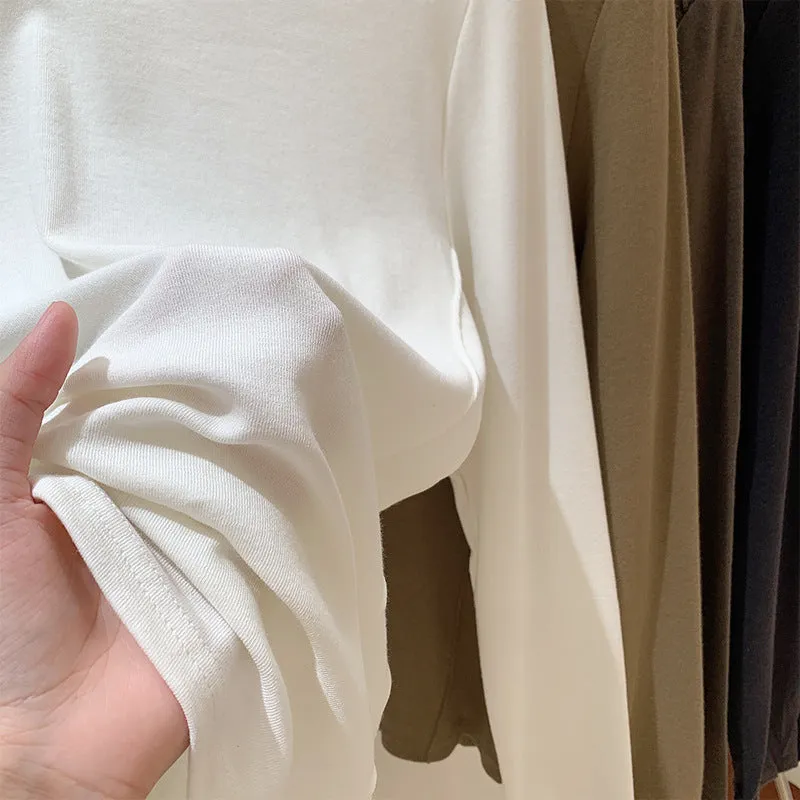 European Designer Round-Necked Long-Sleeved T-Shirt Women Slim In Autumn And Winter 2025 Look Thin With A Bottomed Blouse - Image 6