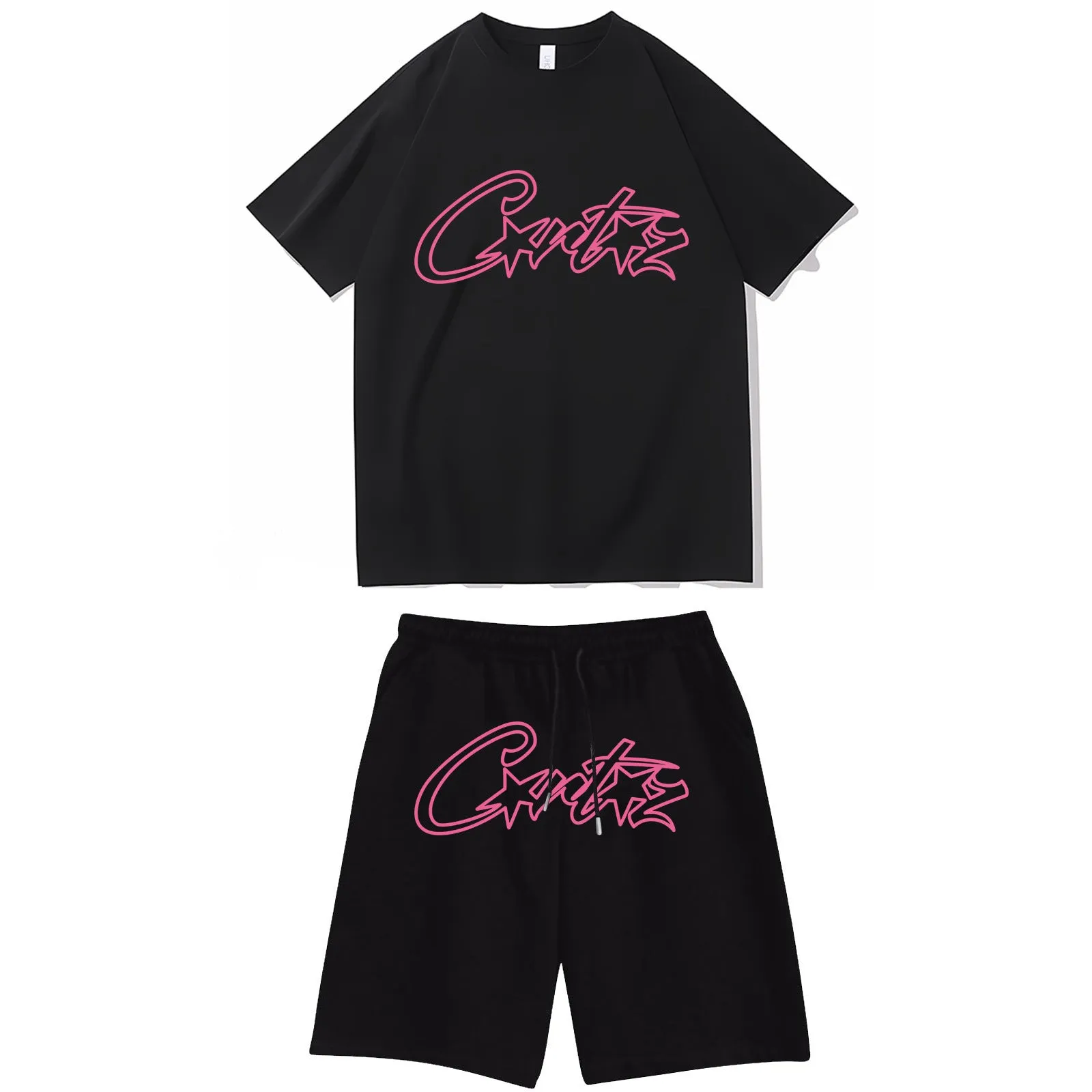 Znbbw Devil Island Rose Red Letter Printed Short-Sleeved T-Shirt Casual Shorts Set For Men And Women - Image 2