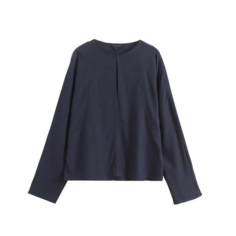 Znbbw Summer Casual Lazy Wind Relaxing V-Collar Long-Sleeved Shirt