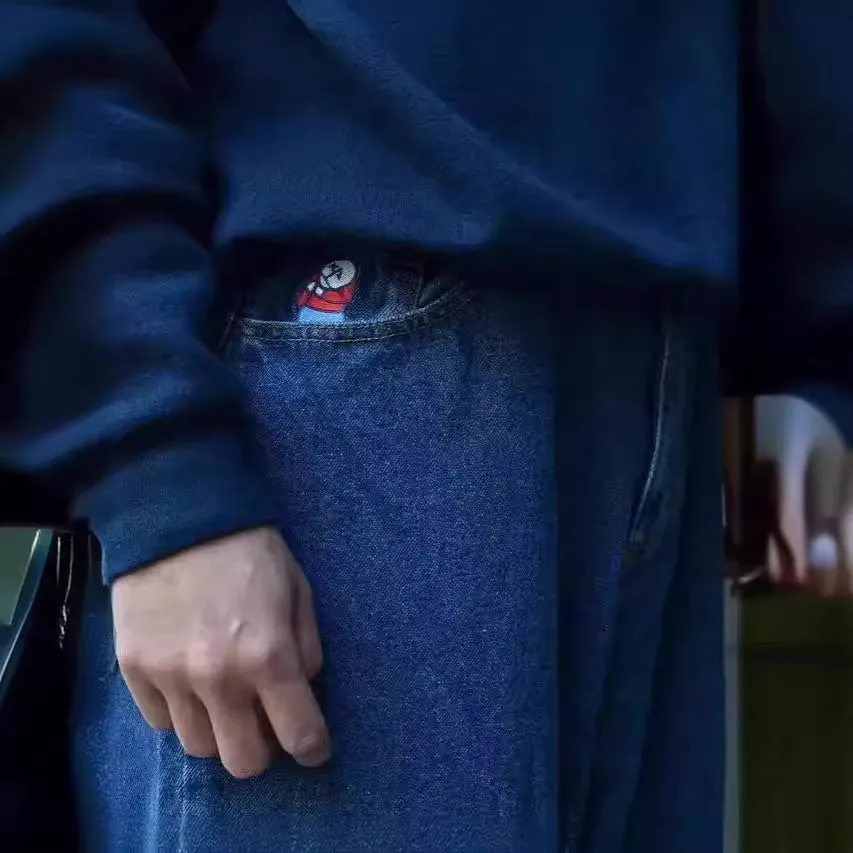 Znbbw Year's Popular Style Y2K Street Boy Jeans Hip-Hop Cartoon Embroidered Blue Jeans - Image 9