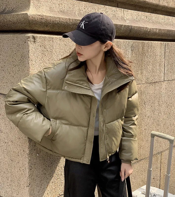 Wears Down Cotton Jacket Female 2024 New Short PU Leather Winter Coat Small Padded Clothes Padded Jacket Female - Image 7