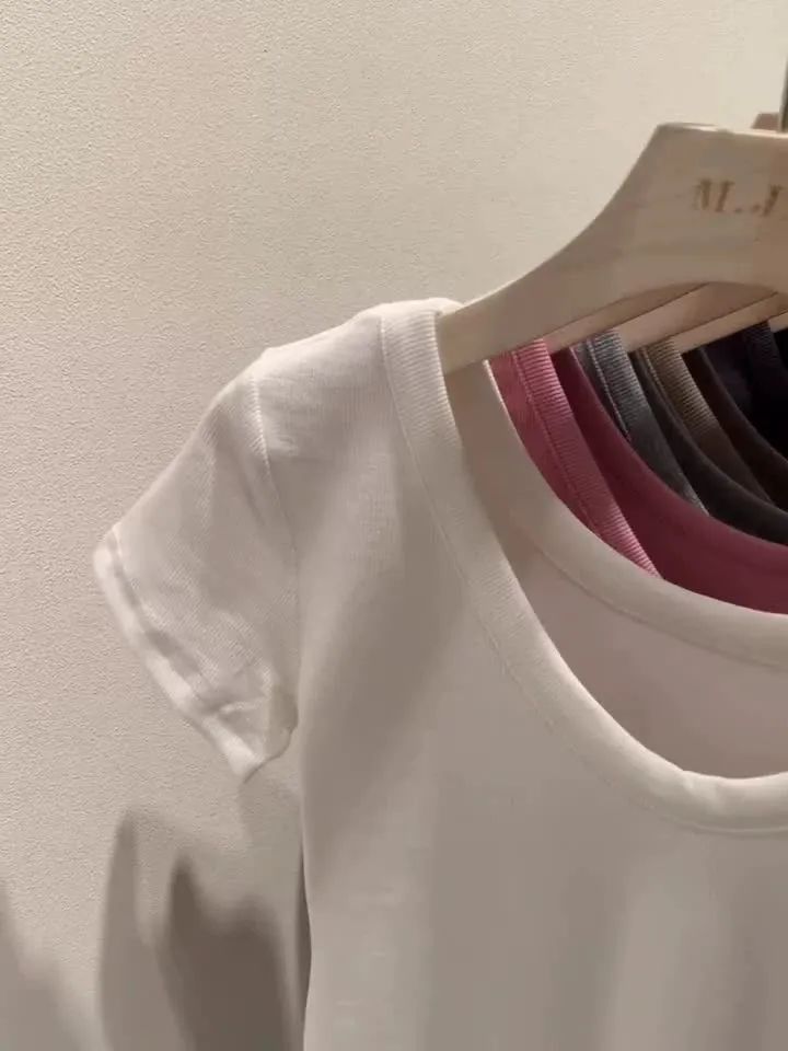 European V-Neck Shoulder T-Shirt Women's Short-Sleeved Summer New Slim And Skinny Short-Bottomed Blouse - Image 10