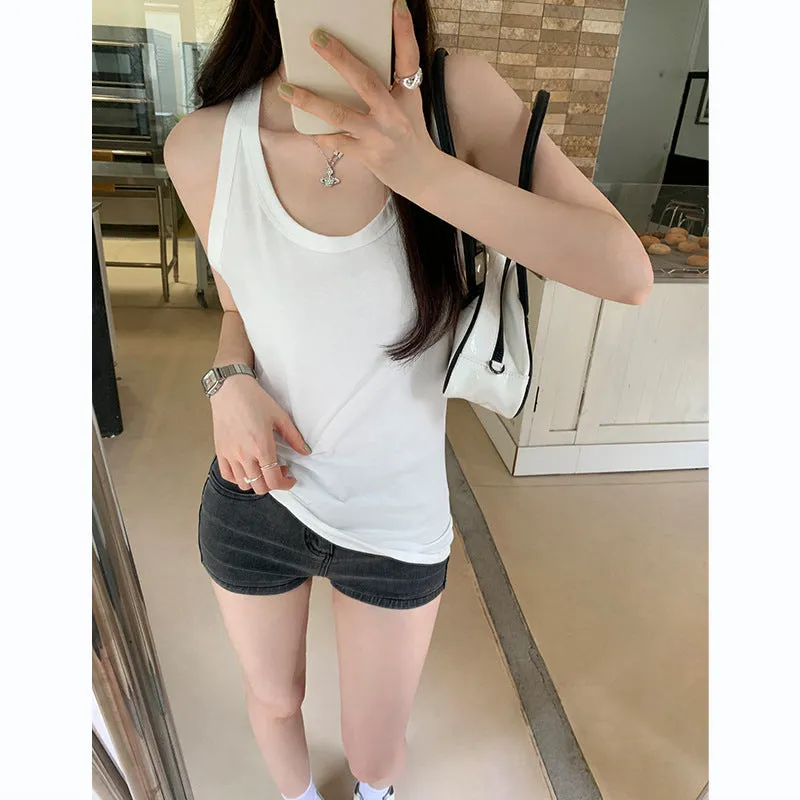 Korean Version Of Solid Color Sling Vest Women's Summer New Design Sense Slim Thin Style Outside Wear Bottom Short Jacket - Image 4