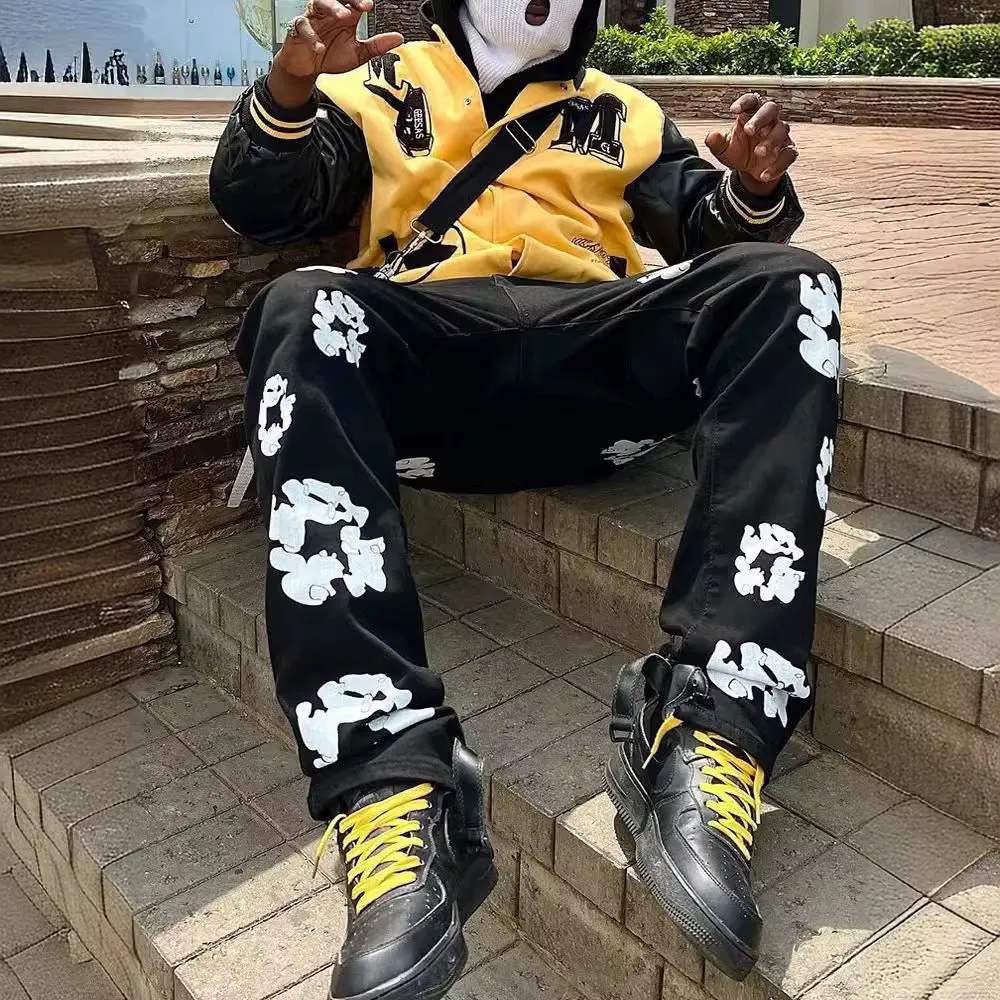 Znbbw Year's Popular Black Printed Jeans Y2K Fashion Loose Fit Wide Leg Offset Casual Pants - Image 6