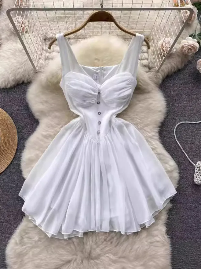 Znbbw And Spicy Girls First Love Chest Halter Skirt French Small Man With High Waist And Thin Fluffy Dress Summer - Image 4