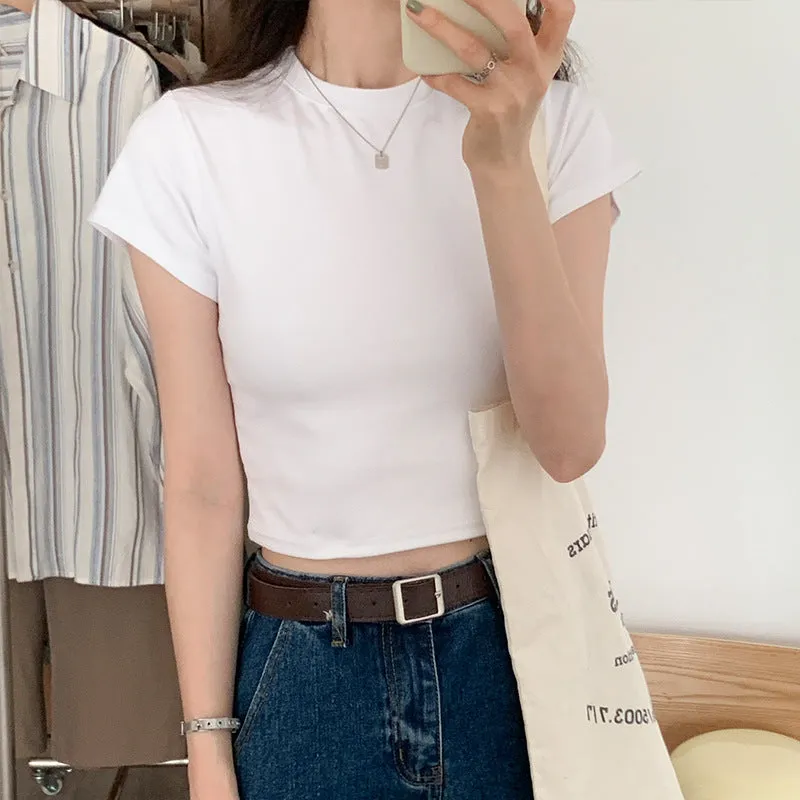 Korean Splicing Design Feel Bottom Shirt Spring And Autumn New Loose High Waist Thin Short-Sleeved T-Shirt Blouse - Image 5