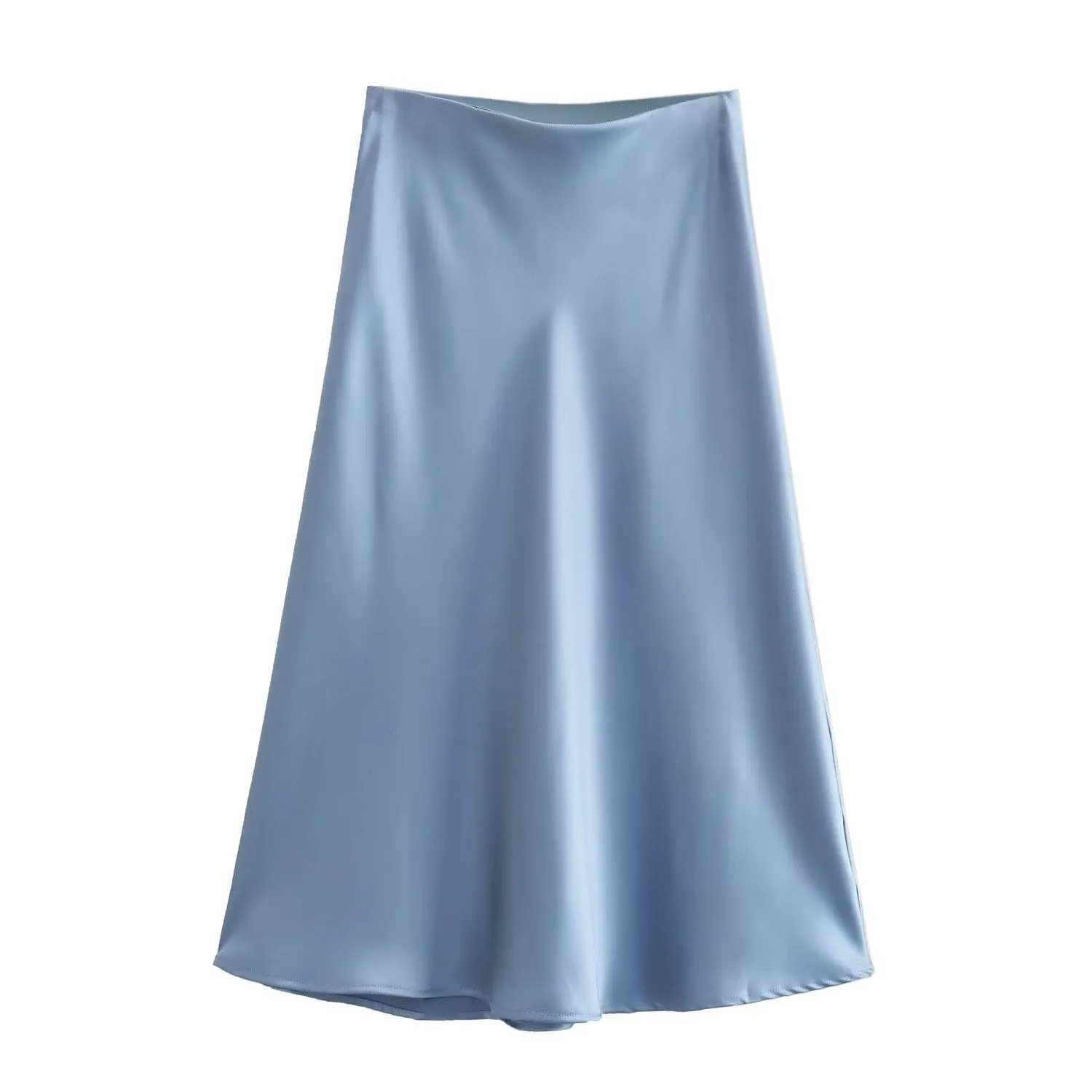 Znbbw 2024 New Elastic Waistline Simple Full-Color Satin Full-Length Skirt - Image 3