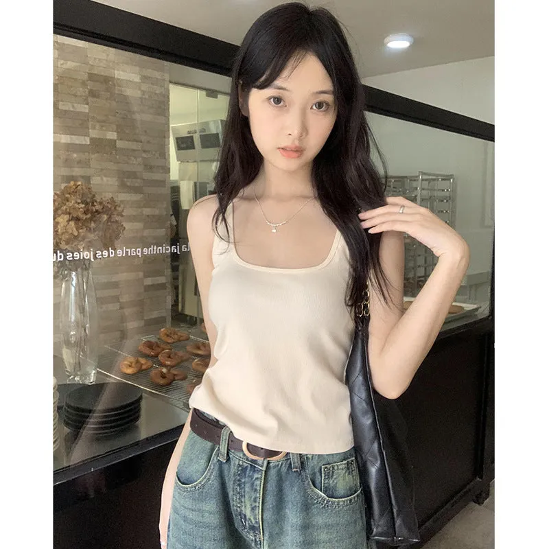 Hot Girl Style Black I-Shaped U-Shaped Collar With Sling Vest Outside Wearing Short Slim And Slim Blouse Woman - Image 8