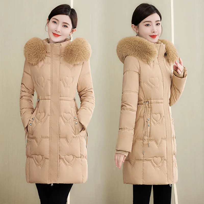 Clothes Female Medium Long Style 2024 Winter New Korean Version Slim Long Cotton-Padded Jacket Add Thick Warm Big Wool Collar Large Size Coat - Image 2