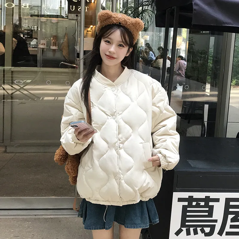 Fragrant Wind Without Collar Diamond Down Cotton Clothes Women Winter Super Good-Looking Short Round Collar Thick Coat Design Sense Cotton-Padded Clothes - Image 3
