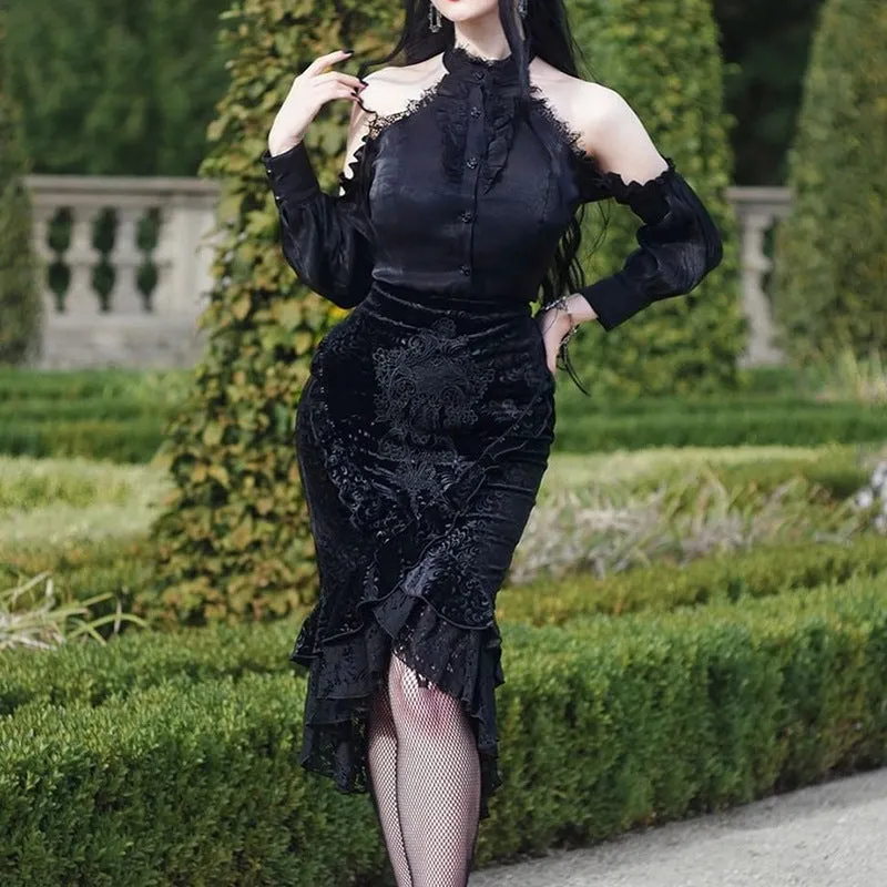 Znbbw Autumn New Sexy Hip Skirt Fashion Temperament Slim Peacock Flower Lotus Leaf Edge Fishtail Skirt Women's Dress - Image 5