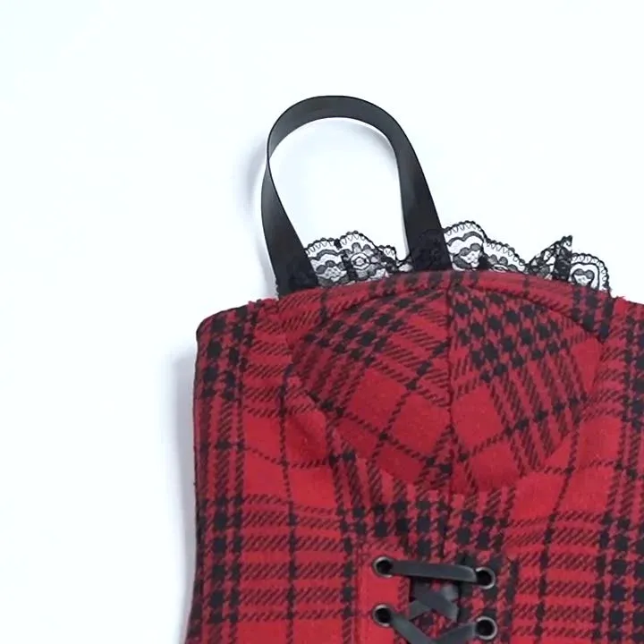 Znbbw Autumn New Sexy Hot Girl Blouse Dark Style Slim Christmas Red Plaid Vest Girl - Image 7