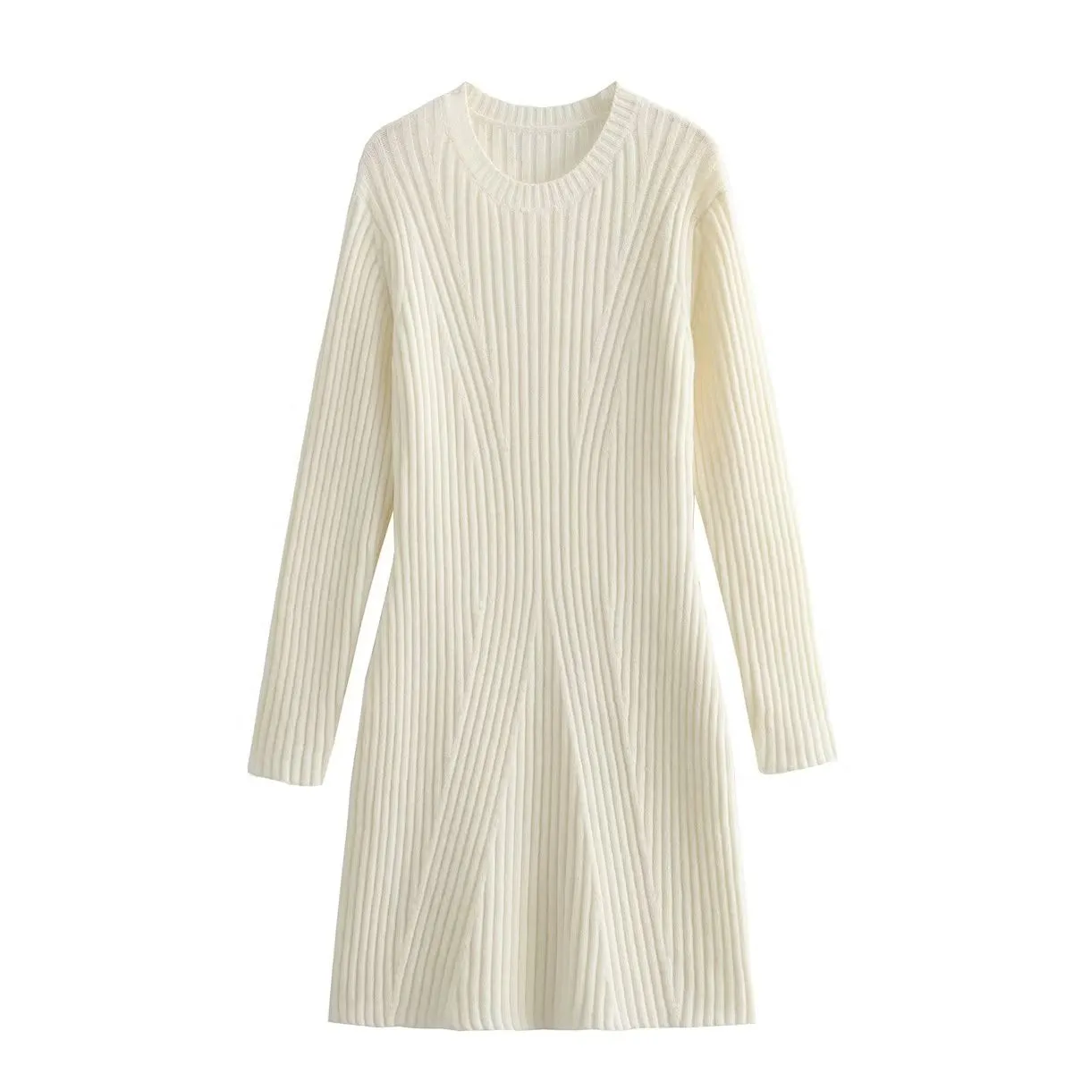 Znbbw New Fashionable Knit Dress With Round Collar And Long Sleeves In Autumn