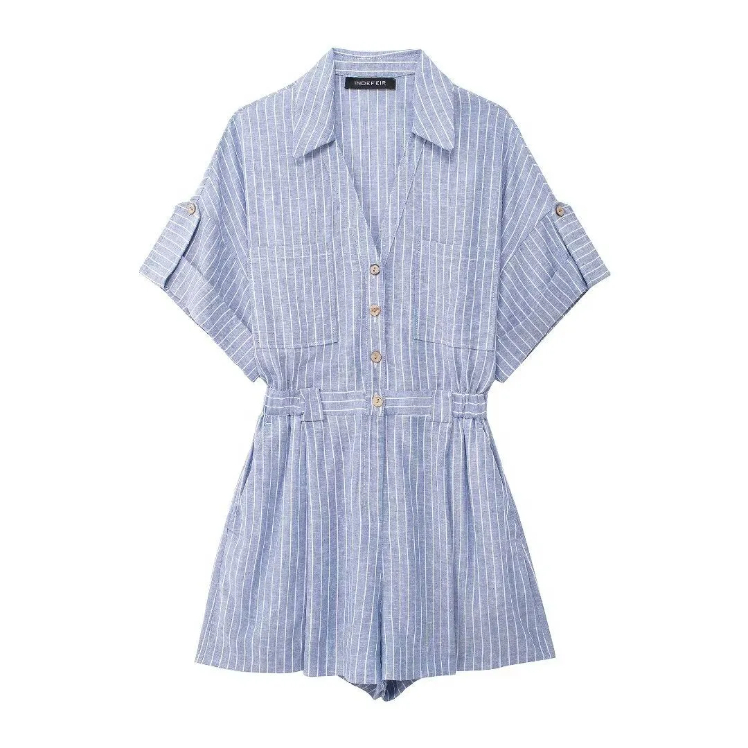 Znbbw New Blended Striped Waist Short Jumpsuit 3195849