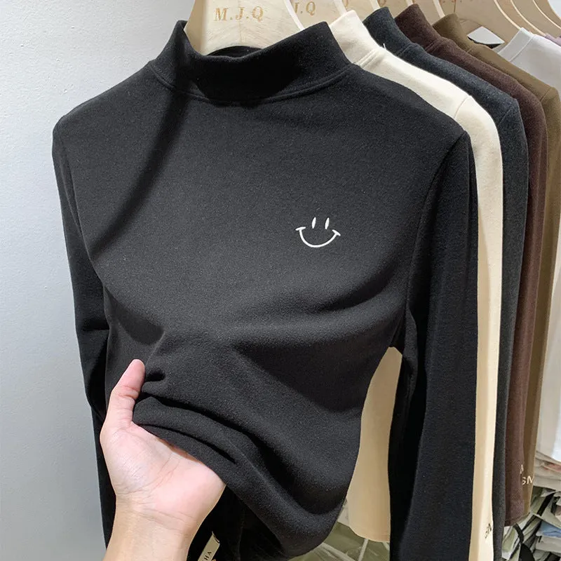 European Solid Color Embroidered Half-High Collar Bottomed Blouse In Autumn And Winter German Velvet Temperament Black Long-Sleeved Blouse - Image 4