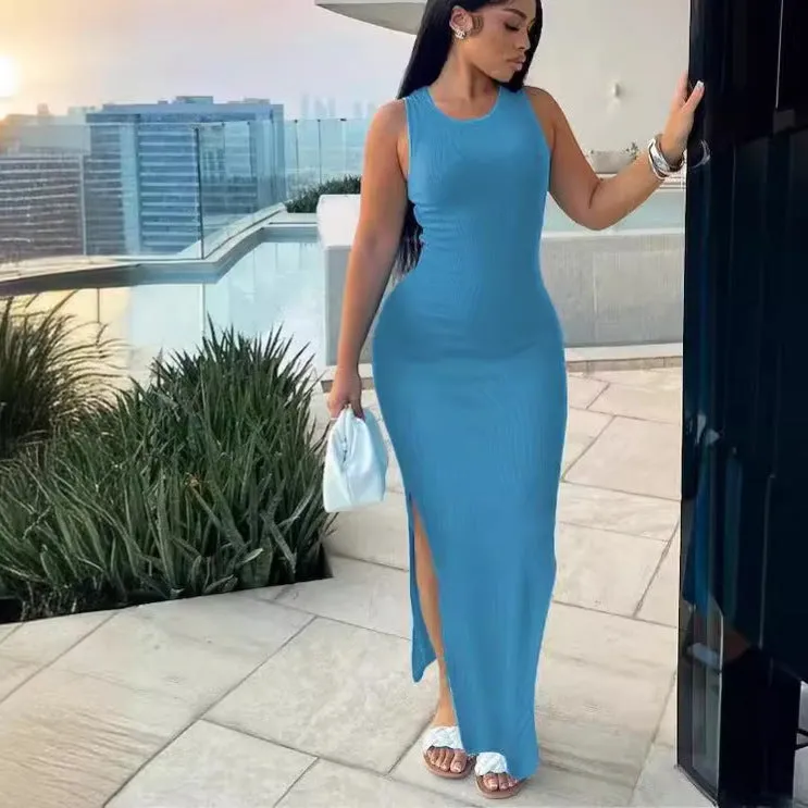 Znbbw Women's Wear Independent Station Commuter Style Long Skirt Sleeveless Round Collar High Waist Dress - Image 5