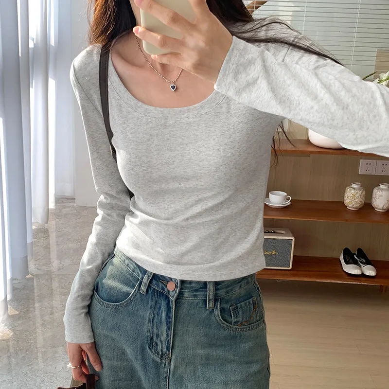 Znbbw And Slim In Early Autumn, Small Gray T-Shirt Women's New Gentle Underwear Long-Sleeved Blouse - Image 10