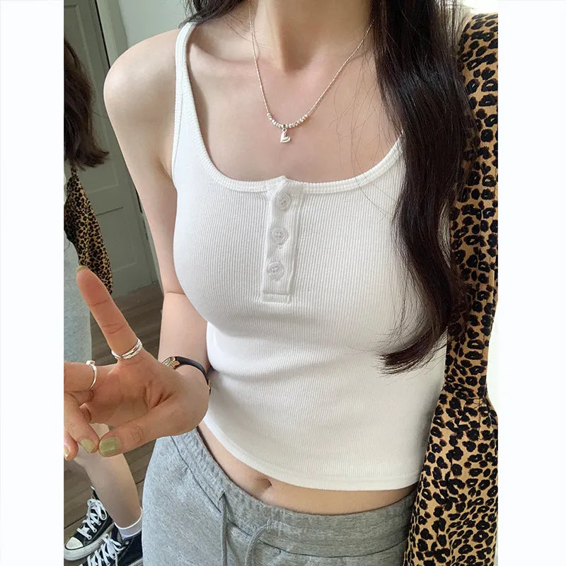 Design Sense Of Minority Button Suspenders Vest Girls Summer New Sweet And Spicy Style Slim Short Sleeveless Bottomless Blouse - Image 3