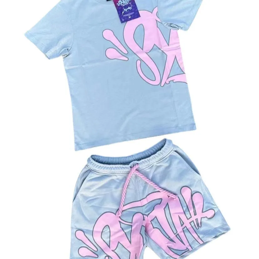 Znbbw Aesthetics Male Gothic 2-Piece Hip-Hop Alphabet Print 0-Collar T-Shirt + Rope Wide Legs And Short - Image 9