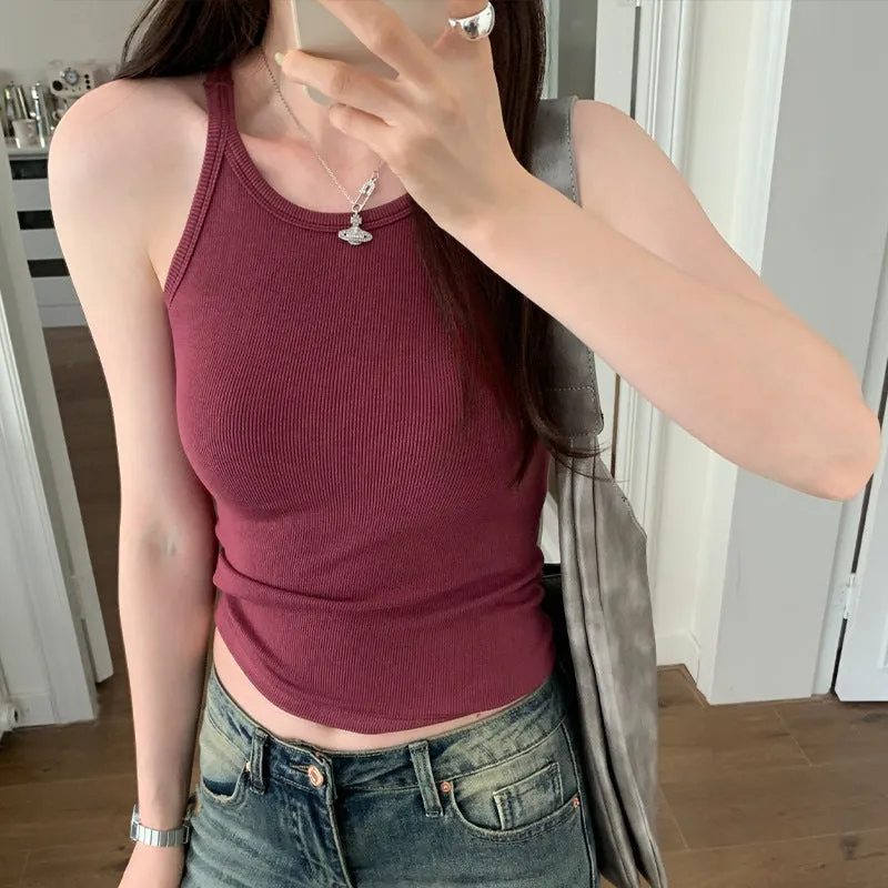 Retro Sling Vest For Women In Summer, The New Beautiful Back Wears A Sexy Spicy Girl Slim, Short Bottomed Top.