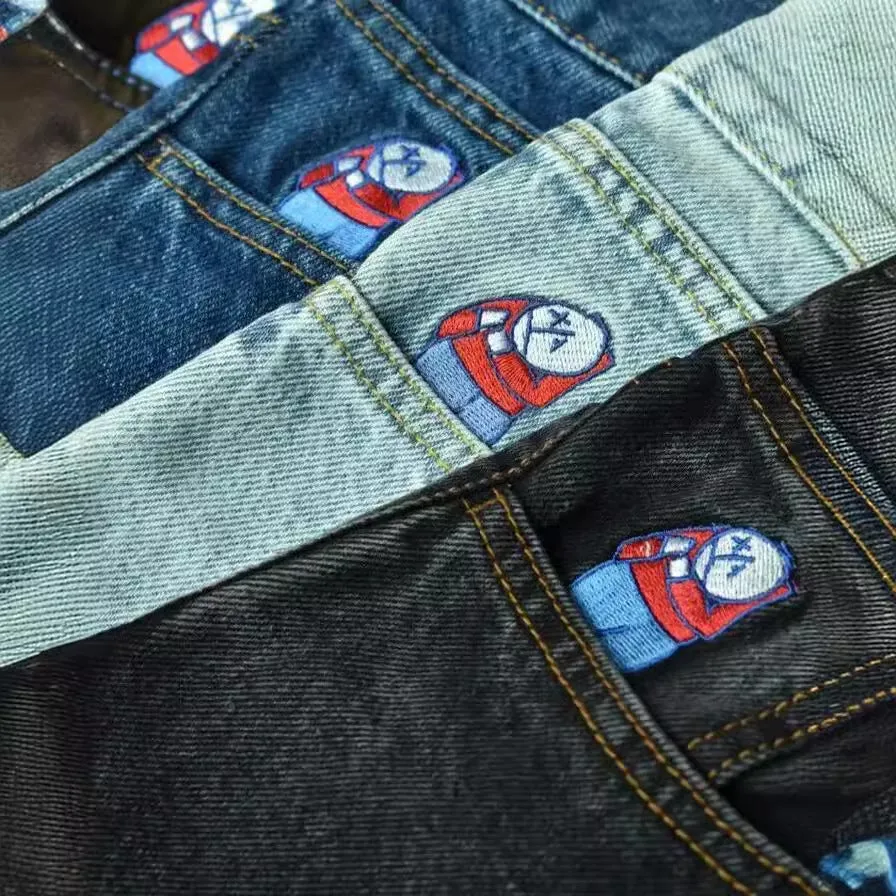 Znbbw Year's Popular Style Y2K Street Boy Jeans Hip-Hop Cartoon Embroidered Blue Jeans - Image 8