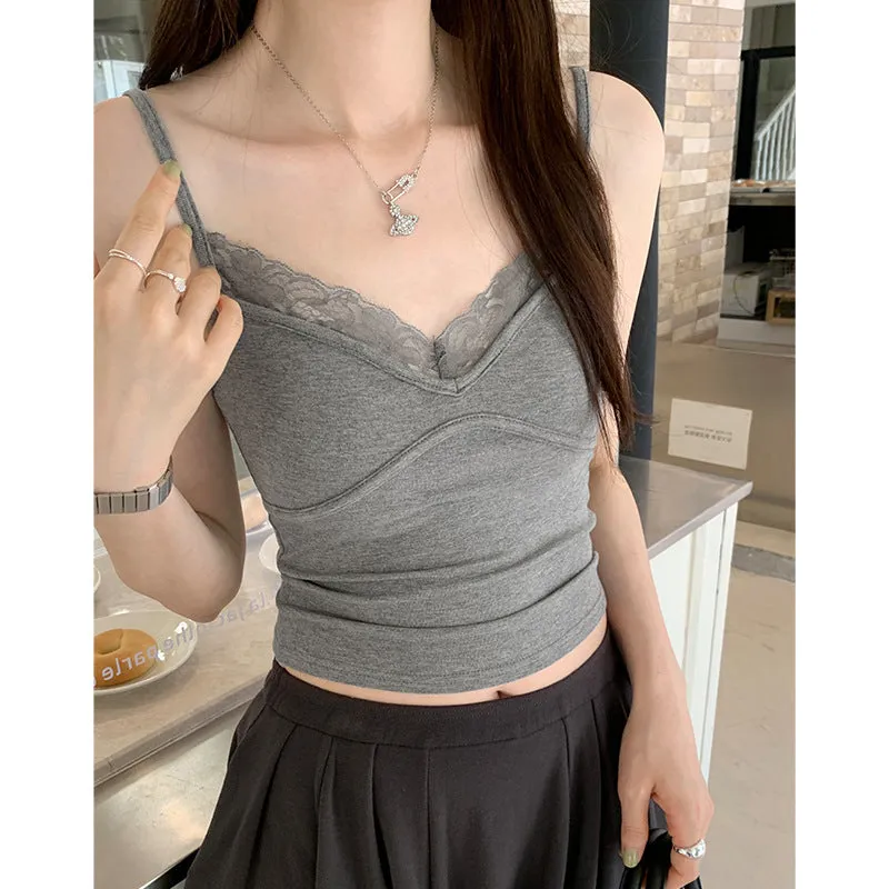 Sexy Spice Girls White Lace Ribbon Vest Women's Spring And Summer New Style Design Slimming With Short-Style Tops - Image 5