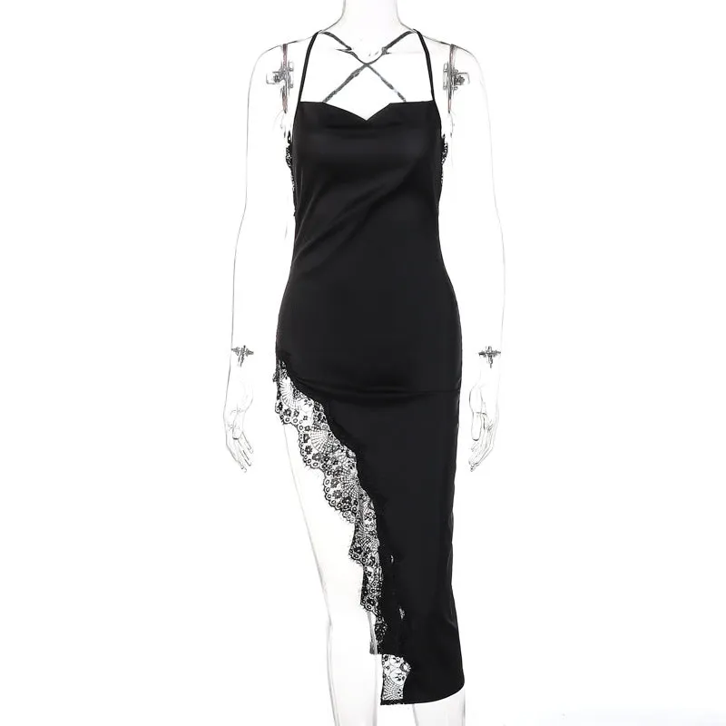 Znbbw Women Sexy Lace Party Club Backless Bodycon Stain Black Straps Midi Dress 2023 Summer Clothes Wholesale Items For Resale - Image 10