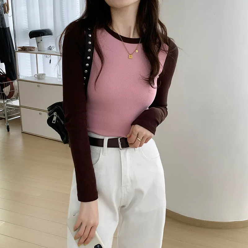 A Long-Sleeved T-Shirt With A Long Sleeved T-Shirt And A Short-Style Early Spring High-Waist Design Blouse - Image 8