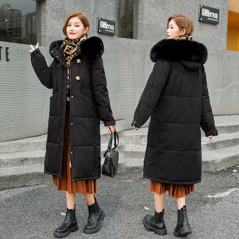 Celebrity Down Cotton Clothes Hu Chuliang Leisure Loose Female Long Over The Knee Cotton Clothes 2024 Winter New Wool Collar Coat Tide - Image 4