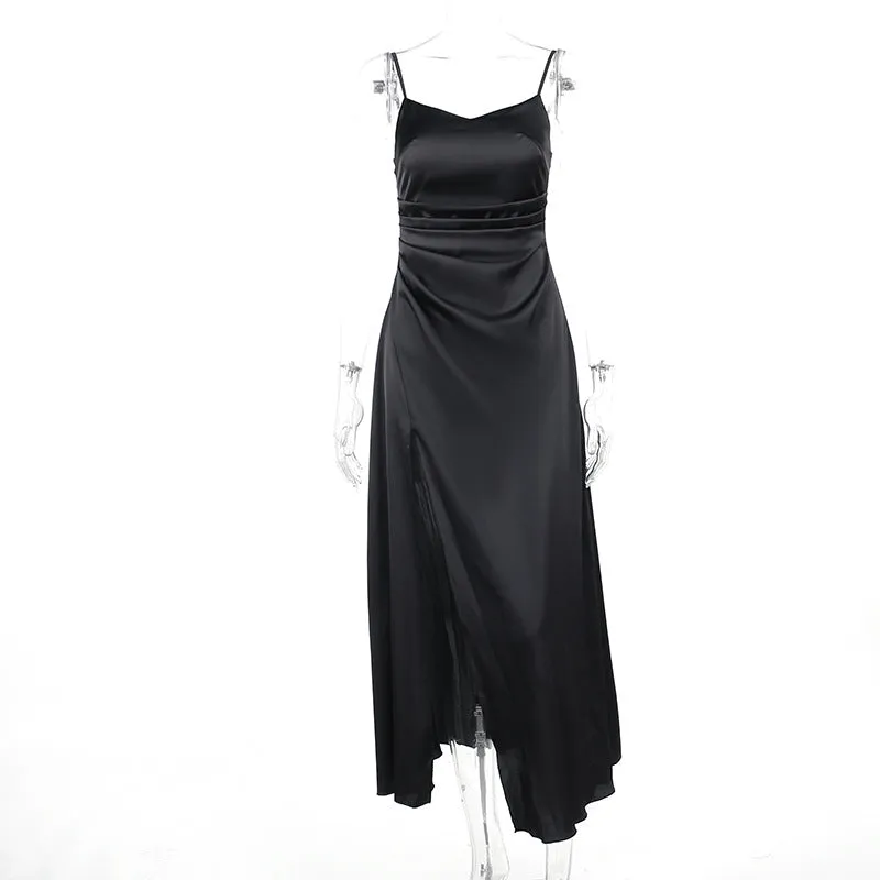 Znbbw Pleated Satin Dress 2024 New Summer Dress With Elegant Style And High Sense Of Style