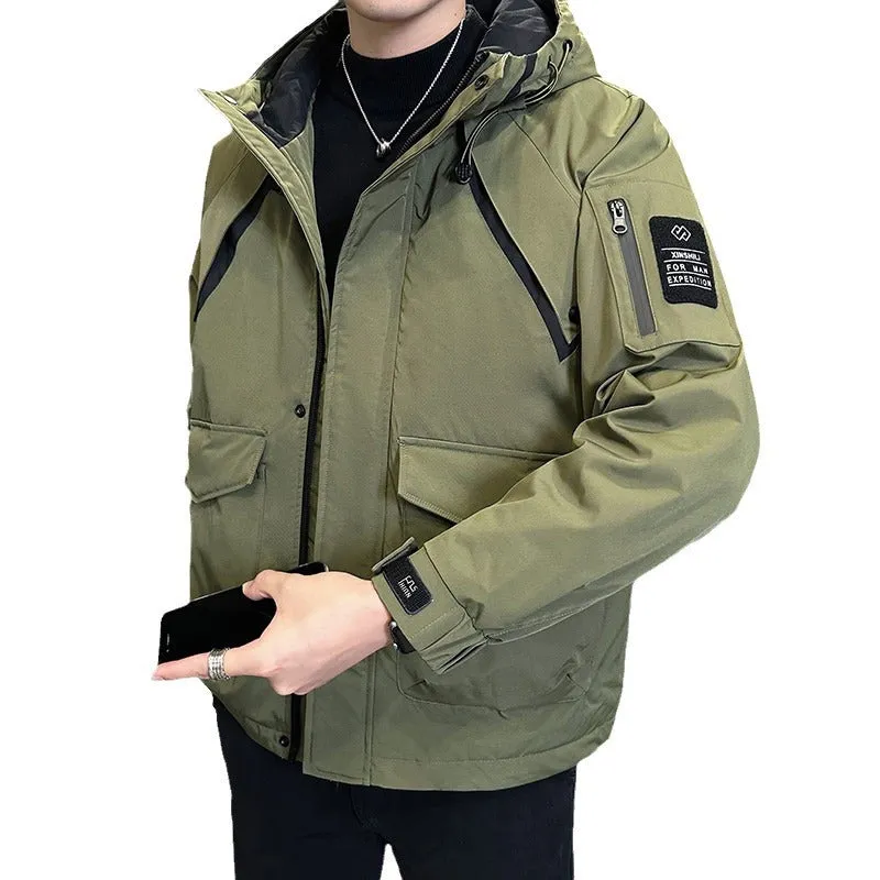 Youth Men's Wear 2024 Winter Wear Two Cotton Men Thick Coat New Fashion Cotton Suit Hat Warm Tooling Men - Image 5