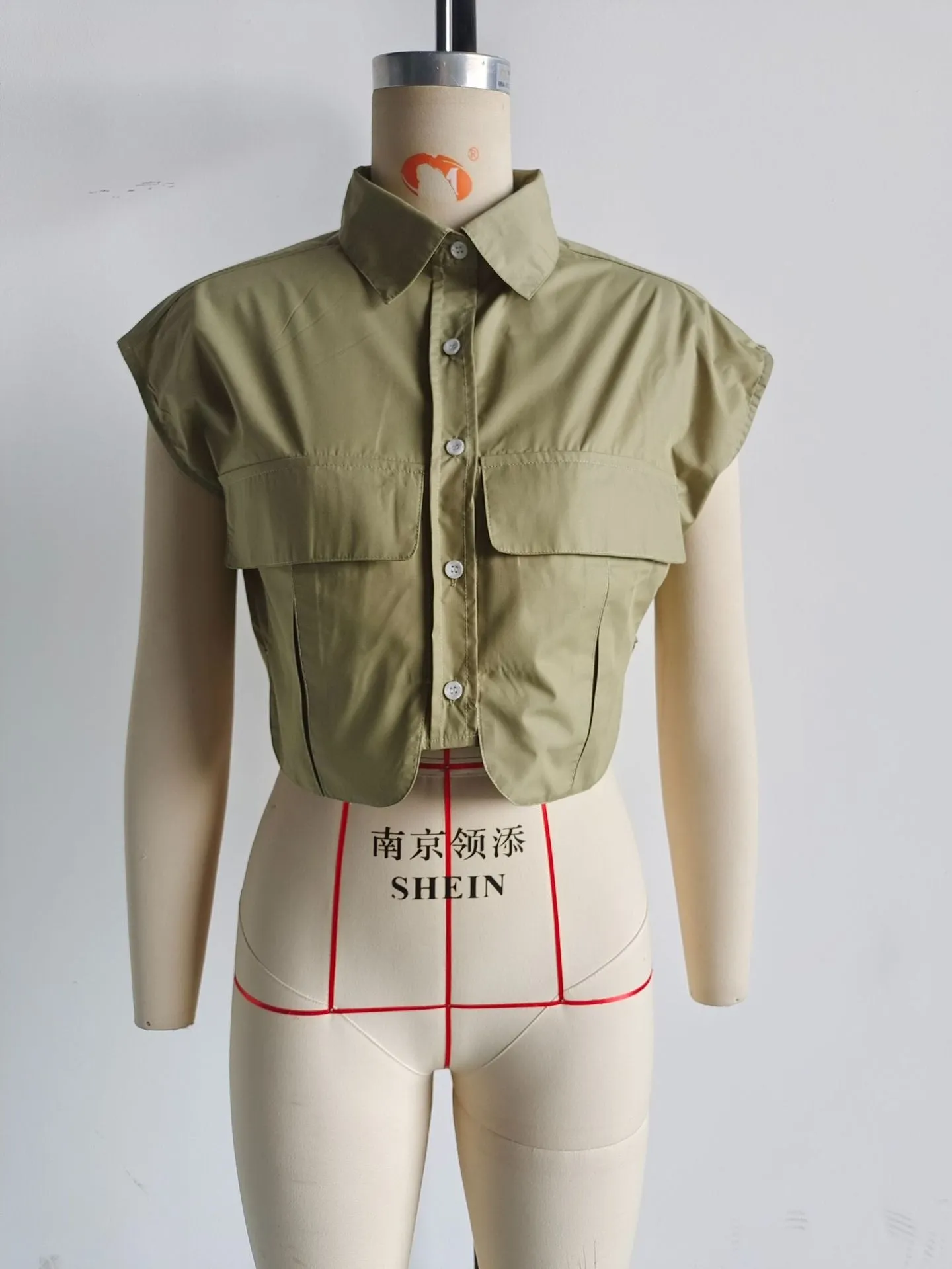 Znbbw New Five-Color Sleeveless Pocket Decorated Short Shirt