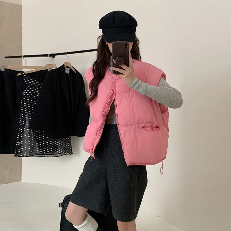 Korea Autumn And Winter New Pumpkin High Fluffy Cotton-Padded Jacket Vest Female Leisure Loose Small Bread Clothes Sleeveless Horse Clip - Image 4