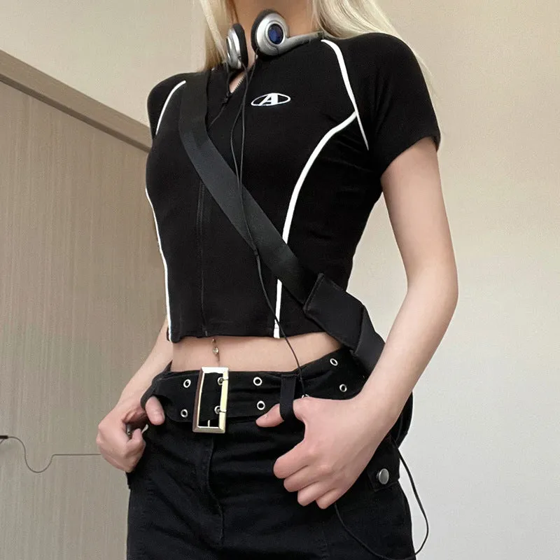 2024 Summer New Style Street Ins Fashion Trend Spice Girl Skinny Locomotive Style Embroidered Blouse - Image 3