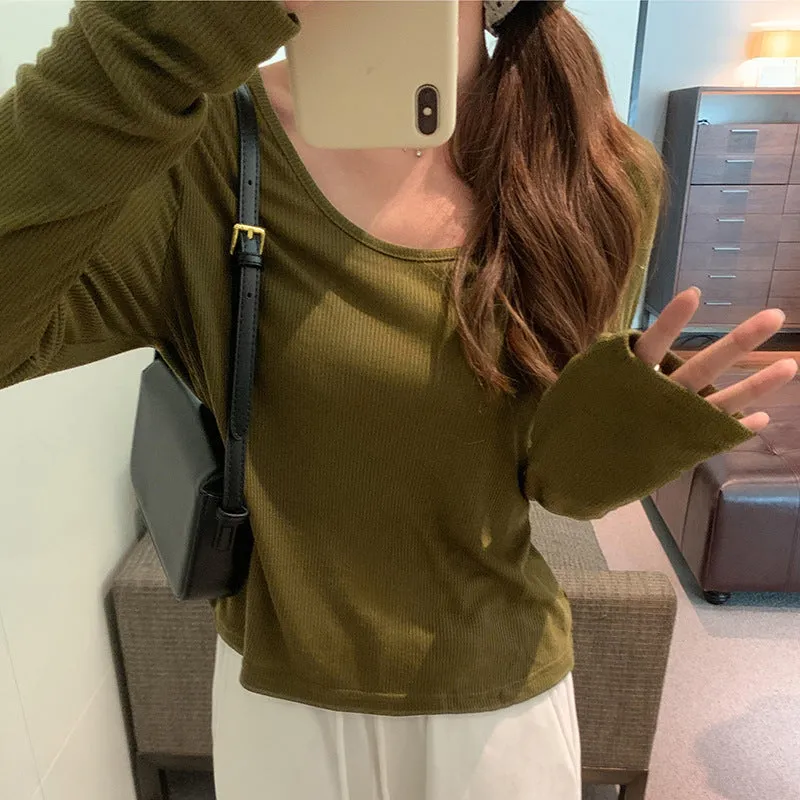 Goose Egg Collar Tencel Long-Sleeved T-Shirt Women Wear The New Soft Waxy Skin Bottoming Shirt In Spring