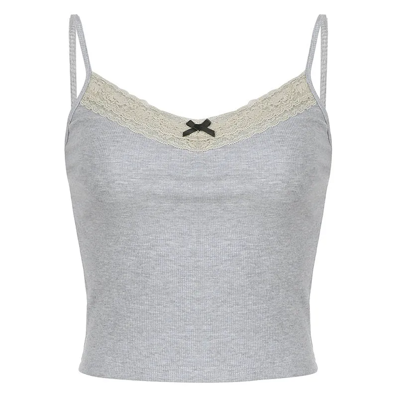 New Spice Girl Style Fashion Knitted Lace Spliced Round Collar Navel Vest In Summer 2025