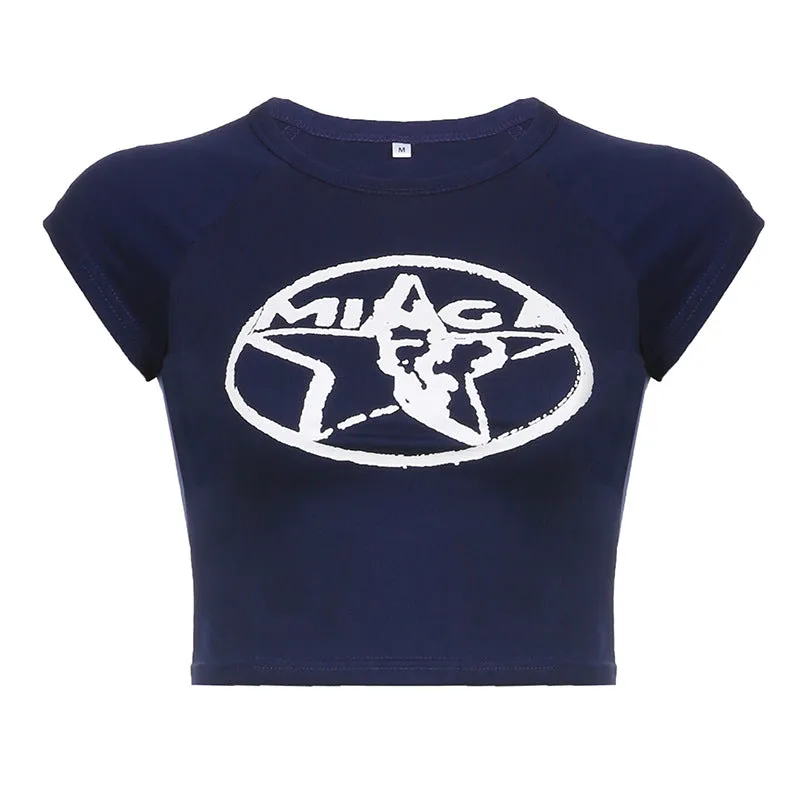 2024 Spring / Summer Women's Fashion Street Trend Hot Girl Star Printed Short-Sleeved Slim T-Shirt - Image 2