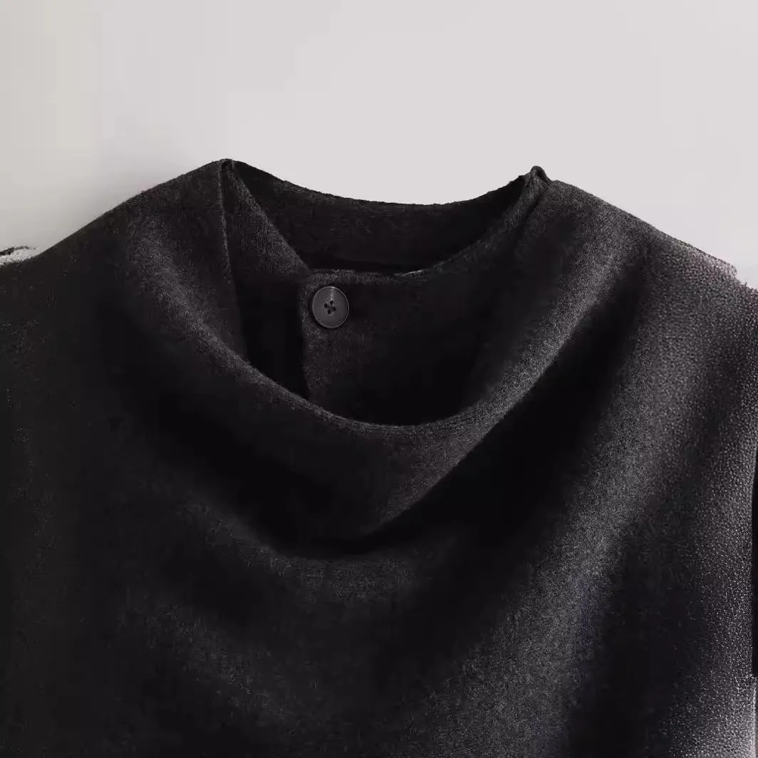 Znbbw Autumn Style With Asymmetrical Scarf And Short Loose Knitted Coat Coat - Image 5