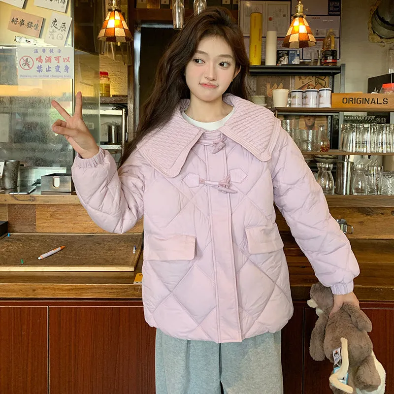 Feeling Super Good-Looking Cotton Jacket 2024 Winter Coat Female New Navy Collar Short Cotton-Padded Coat Plate Buckle Down Cotton-Padded Jacket - Image 5