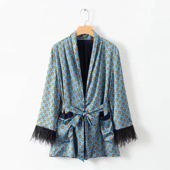 Znbbw And Winter New Style Plumage Casual Suit Jacket Printed Pendant Wide-Leg Trousers Suit - Image 6