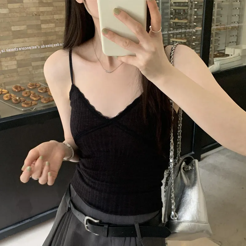 2024 Spice Girls Purple Suspenders Vest Women's Summer 2024 New Anti-Walking V-Collar Slimming Blouse - Image 4