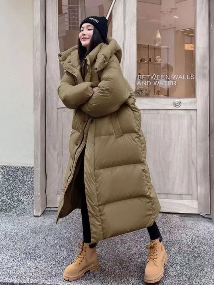 Winter New Korean Version Of The Long Over-Knee Cotton-Padded Coat Female Loose Hooded Large Size Down Cotton-Padded Coat Thick Coat - Image 5