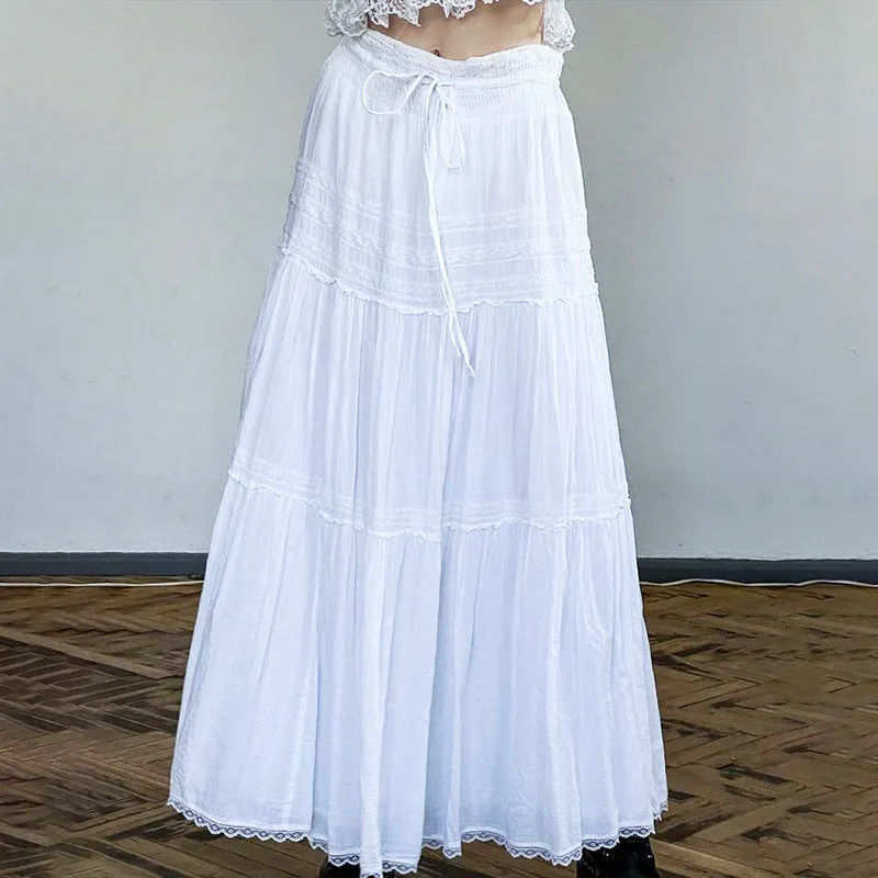 Lace Stitching All Kinds Of Thin Rope Tie White Skirt 2025 Temperament Simple Half Skirt In Early Autumn - Image 5