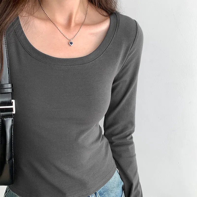 Znbbw And Slim In Early Autumn, Small Gray T-Shirt Women's New Gentle Underwear Long-Sleeved Blouse - Image 4